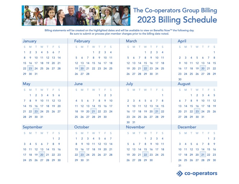 The Co-operators Group Benefits 2023 Billing Schedule
